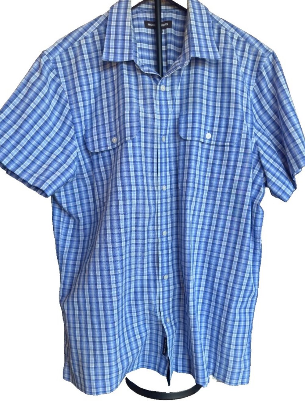 Michael Kor's Men's Blue Striped button-down Short Sleeve Shirt Size XL
